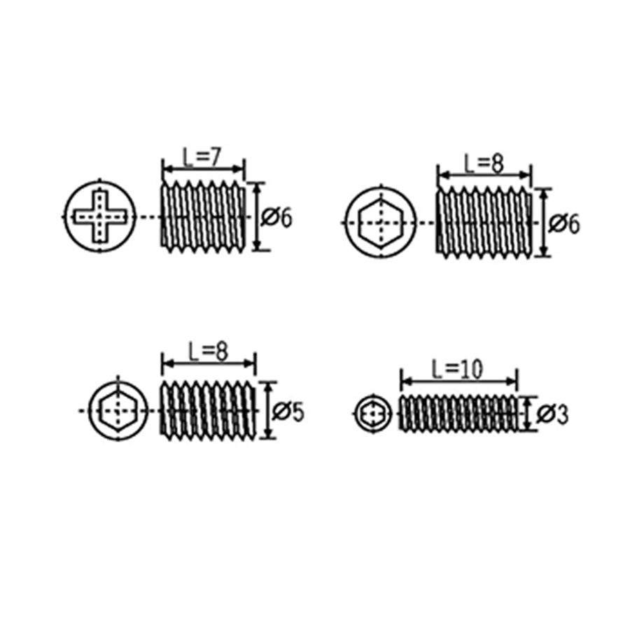 Set screw hex socket/Phillips head